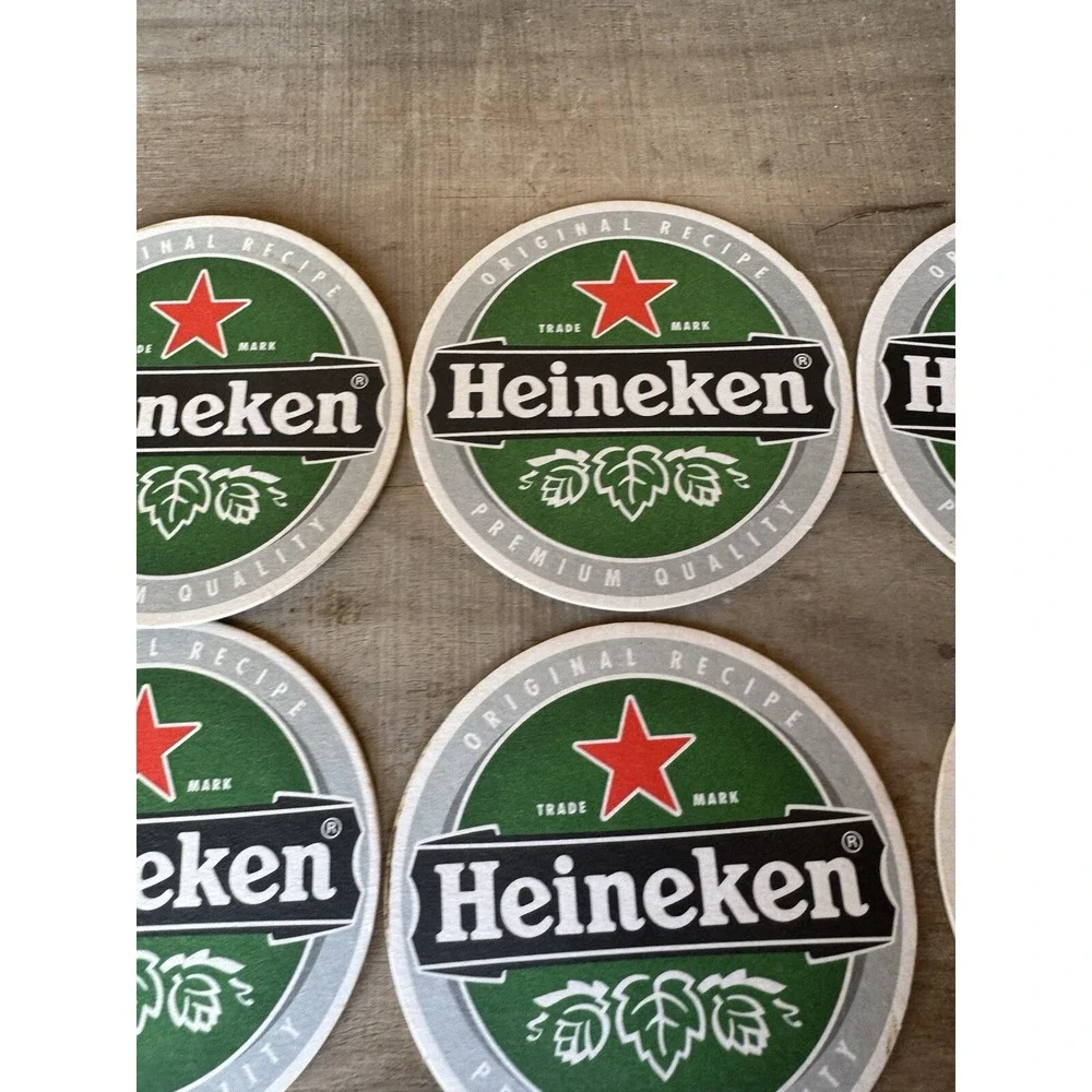 10 Heineken Beer Coasters Circle Double Sided Cardboard Vintage W/ Foam‎ Skimmer